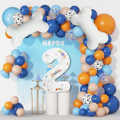 Vista 7 de Juego de 118 globos azules y naranjas de tercer cumpleaños, globos de pata de perro, suministros para fiestas de cumpleaños Blue3