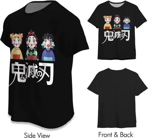 Vista 6 de Demon Slayer - Camisetas de anime para hombres y mujeres, color negro, Nezuko Tanjiro Zenitsu unisex, disfraz de dibujos animados, manga corta suave