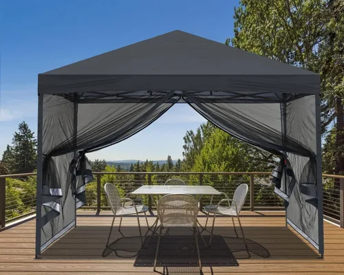 Vista 17 de MASTERCANOPY Toldo desplegable para exteriores de fácil instalación con paredes de malla (8 x 8 pies, rojo) Silver‑coated Waterproof UV‑blocking