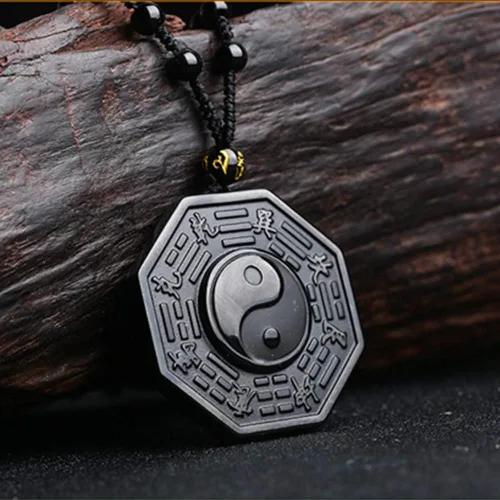 Vista 2 de Collar de obsidiana natural, colgante de protección de amuleto de la suerte con cadena de cuentas ajustable, talismán de cristal negro, joyería