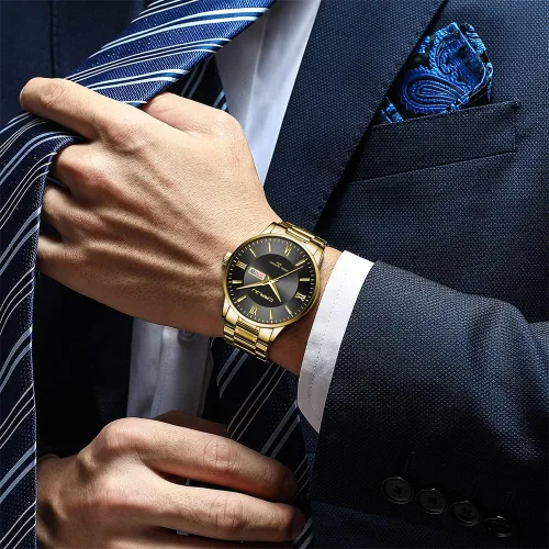 Vista 5 de CRRJU Relojes de pulsera analógicos de cuarzo analógico de acero inoxidable para hombres de negocios con fecha automática