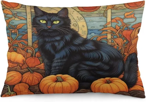 Vista 24 de Fundas de almohada frescas de casa embrujada, castillo, luna, bosque medieval, calabaza, fundas de almohada rectangulares con cremallera invisible