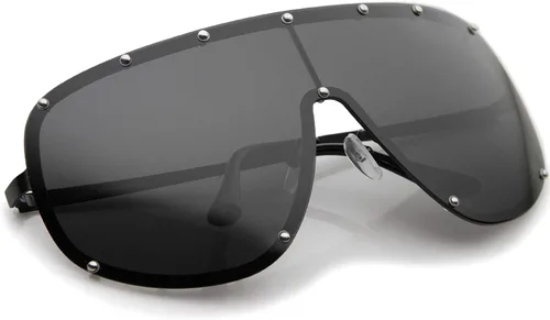 Vista 4 de Oversize Flat Top Riveted Rimless Polarized Mono Lens Shield Sunglasses 80mm