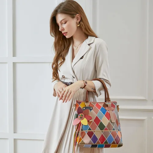 Vista 3 de Bolso Heshe multicolor, bolso de mano, cartera redonda, bolso cruzado para mujer