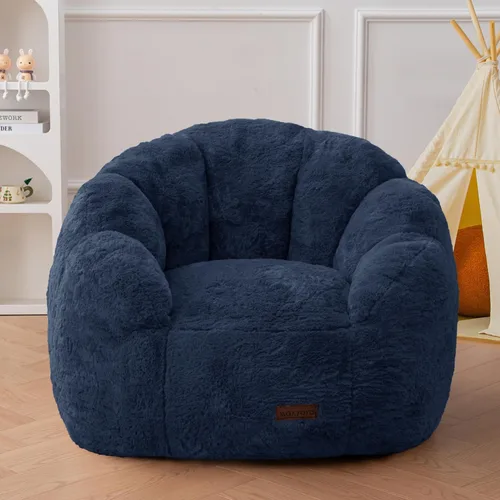 Vista 9 de MAXYOYO Puf para niños, sofá de puf en forma de floral, sofá de felpa de piel sintética para niños y niñas, sofá acogedor para guardería, Beige