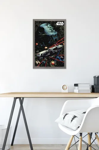Vista 6 de Trends International Star Wars: Saga - Póster de pared de batalla espacial, 14.725 x 22.375 pulgadas, versión enmarcada de madera de granero