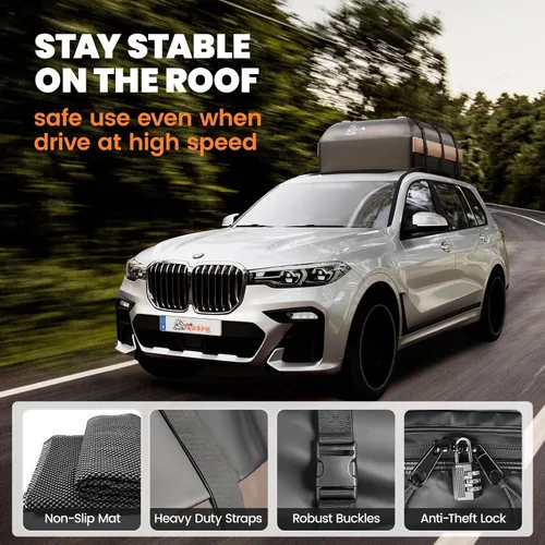 Vista 4 de Bolsa de carga para techo de automóvil, bolsa de carga impermeable de 15 pies cúbicos para sedán, SUV, minivan, apto para vehículos con/sin