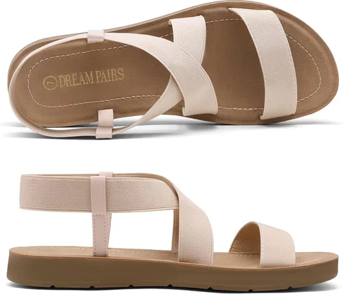 Vista 2 de DREAM PAIRS - Sandalias planas de verano con correa elástica al tobillo para mujer
