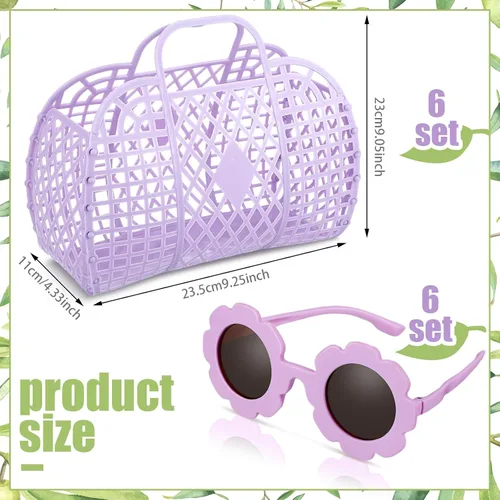 Vista 4 de Sweetude 6 juegos de bolsas de gelatina con lentes de sol de flores para niñas y mujeres, 6 bolsas de gelatina de plástico, bolsa de gelatina, cesta