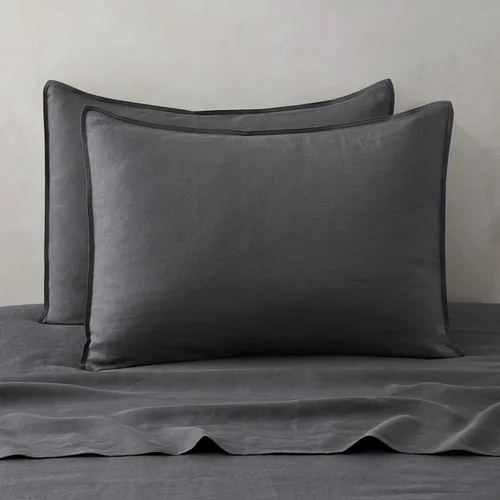 Vista 17 de ATLINIA Juego de 2 fundas de almohada 100% lino, tamaño europeo de 26 x 26 pulgadas, fundas de almohada de lino, color gris oscuro