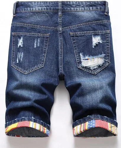 Vista 2 de Lavnis - Shorts de mezclilla desgastada y rasgada estilo motociclista, para hombre
