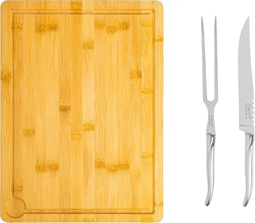 Vista 13 de French Home Laguiole - Cuchillo de pan de madera de Pakka negro con tabla de pan de bambú
