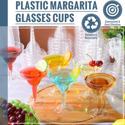 Vista 3 de 72 vasos de plástico Margarita de 8 onzas, vasos de plástico para margarita con temática mexicana, vasos de cóctel inastillables desechables