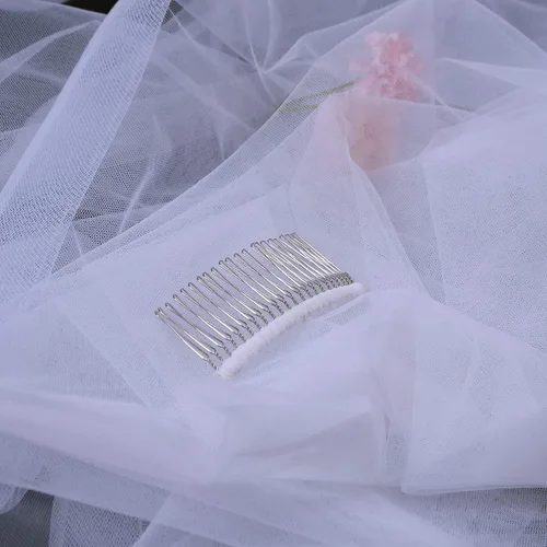 Vista 7 de 2-Tier Womens Bridal Wedding Veil with Comb Simple Soft Tulle Fingertip Elbow Veil Bachelorette Party Wedding Veil