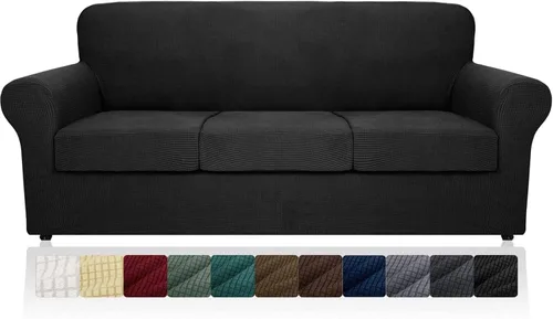 Vista 44 de MAXIJIN 2 piezas de fundas para silla con brazos, funda para silla de sofá para sala de estar, funda elástica para perros para una silla con 1 cojín