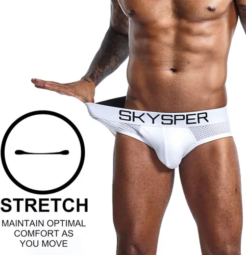 Vista 4 de SKYSPER Jockstrap de malla transpirable de algodón Jock Strap para hombre, ropa interior atlética, partidarios atléticos para hombres