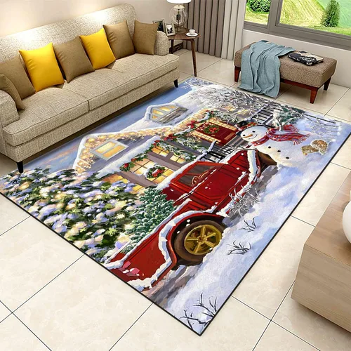 Vista 15 de Alfombra de área de decoración de habitación de Feliz Navidad, 2 x 3 pies, alfombra de árbol de Navidad con copos de nieve para dormitorio, alfombra