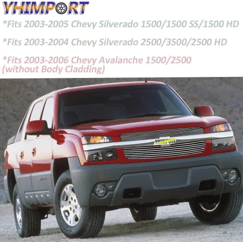 Vista 4 de Parrilla frontal cromada para Chevy Silverado 1500/1500 SS/1500HD 2003-2004 2500/3500/2500HD 2003-2006 Chevy Avalanche 1500/2500