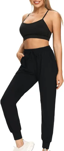 Vista 6 de ZJHANHGKK Pantalones deportivos largos con cordón para mujer, pantalones deportivos suaves para entrenamiento, yoga, correr, con bolsillos