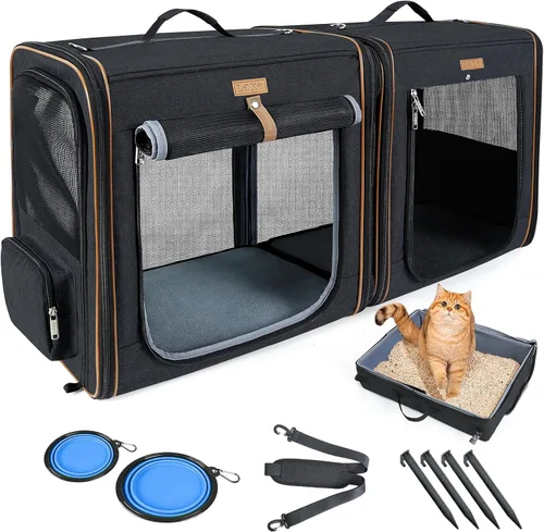 Vista 10 de Lekereise Transportador grande para gatos de lado suave, 28 x 13 x 13 pulgadas, transportador de viaje grande para 2 gatos con cierres de cremallera