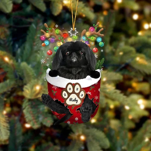 Vista 220 de Adornos personalizados de Pug cervatillo – Decoración personalizada para árbol de Navidad con patas de bolsillo de nieve