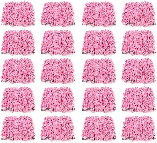 Vista 9 de TFCFL Paneles de pared de flores, 10 piezas de 16 x 24 pulgadas, telón de fondo artificial de rosa rosa, panel de pared floral rectangular