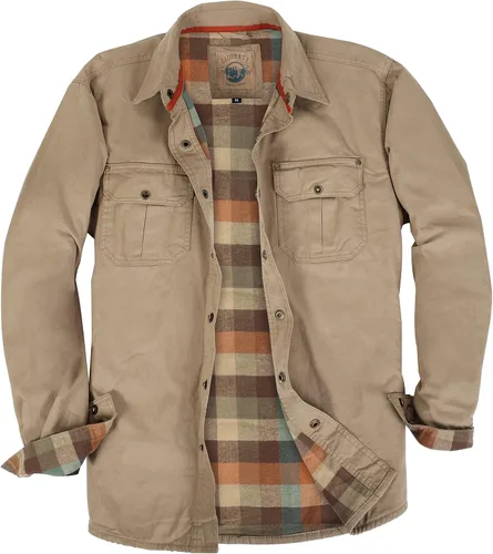 Vista 4 de Gioberti - Chaqueta de camisa de sarga cepillada y suave de 100% algodón con forro de franela para hombre Caqui