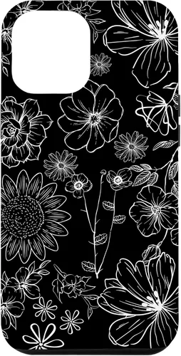 Vista 10 de iPhone 12 Mini - Funda floral de primavera con patrón de flores silvestres en blanco y negro
