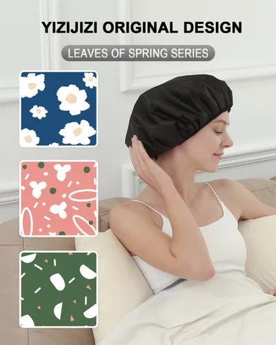 Vista 8 de YIZIJIZI Gorro de ducha con forro de rizo, gorro grande de tres capas para mujer, gorro de ducha reutilizable e impermeable, para cabello largo