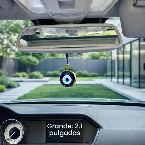 Vista 4 de Juego de 2 adornos dorados para colgar en el coche de ojo turco para el mal de ojo, accesorios para el mal de ojo, regalo para mujeres u hombres