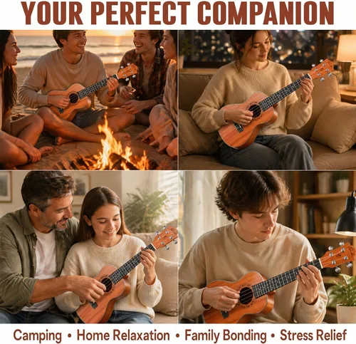 Vista 9 de Ranch - Ukulele profesional, de madera, kit de ukelele con 12 lecciones en línea gratis 15% Longer Sustain, Warmer Woodier Tone, Sapele &