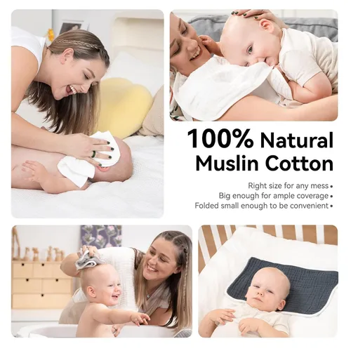 Vista 4 de Synrroe Paños para eructos grandes, paños de muselina para bebé, extra absorbentes y suaves, 6 capas de 20 x 10 pulgadas, 100% algodón