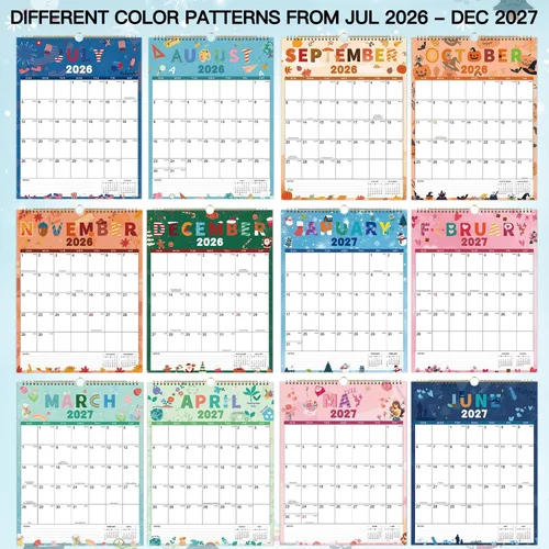 Vista 5 de Calendario 2026-2027 – Calendario de pared 2026-2027, julio 2026 – diciembre 2027, calendario de pared de 18 meses, 11.4 x 14.6 pulgadas, lazo