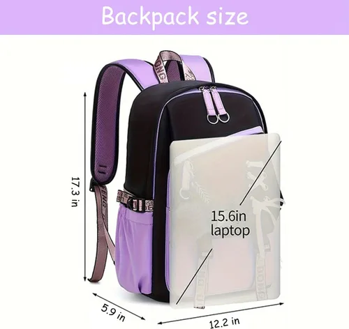 Vista 2 de Linda mochila escolar para niñas y niños, mochila escolar para estudiantes de primaria media, mochila escolar Kawaii con colgante (rosa)