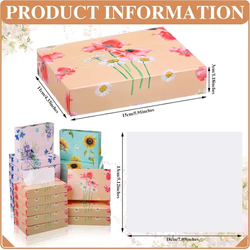 Vista 2 de TaoBary 24 paquetes de flores pequeñas cajas de pañuelos faciales para automóvil, paquetes de pañuelos desechables de pañuelos, cubos de pañuelos