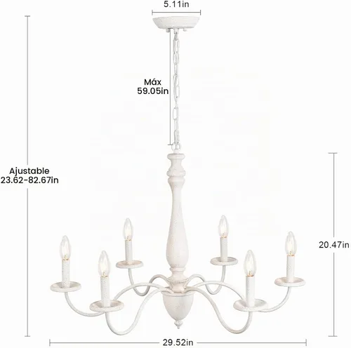Vista 7 de Lámpara de araña de granja de 6 luces francesas blancas para comedor Blanco
