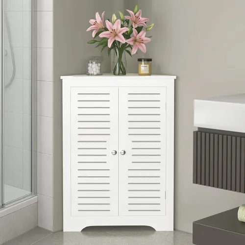 Vista 9 de TuoxinEM - Mesa de esquina perfecta para espacios pequeños, estante de baño de esquina ideal para almacenamiento de papel higiénico, color negro