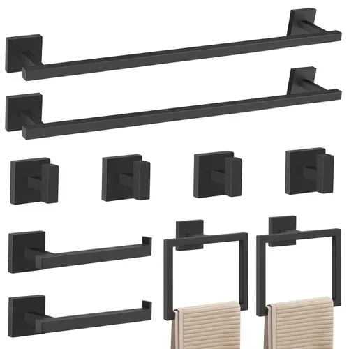 Vista 13 de YACVCL Juego de Barra de Toallas, Juego de 5 Piezas de Accesorios de Baño Negro y Dorado, Juego de Accesorios de Baño Negro y Dorado, Soporte