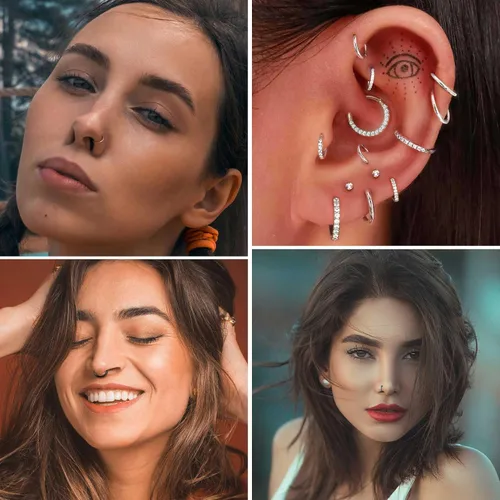 Vista 11 de Jstyle 5 anillos de acero quirúrgico 316L para la nariz, 16G, 18G, 20G, con bisagras, para la nariz, para mujeres y hombres, cartílago, arete