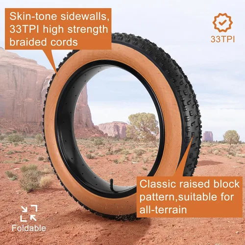 Vista 2 de Set of 20x4.0 Fat Tire and Tube, Puncture Resistant Folding Bike Tire Set 102-406 Compatible with E-Bike Mountain Bike MTB Bicycle All-Terrain