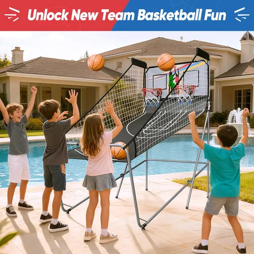 Vista 7 de JupiterForce Juego de Arcade de Baloncesto Plegable para Interiores, Máquina de Juego de Arcade de Canasta de Baloncesto Electrónica de Doble Tiro