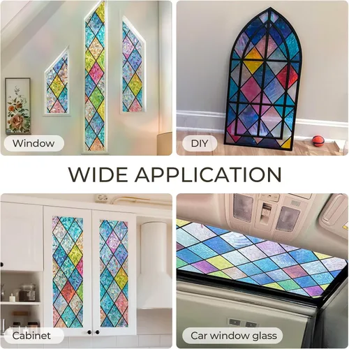Vista 6 de Lámina de privacidad para ventana Windimiley con diseño de vidrio manchado: adhesivo estático decorativo floral 3D arcoíris con control de calor