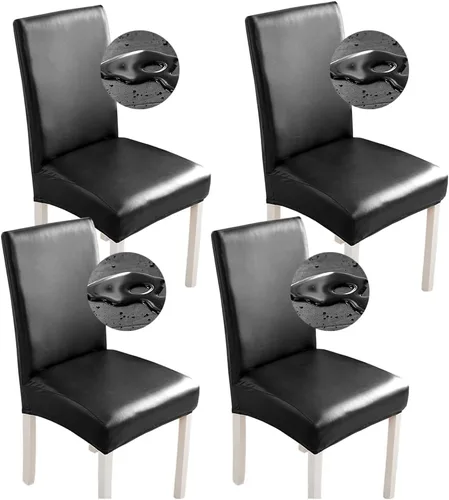 Vista 17 de Shukii Fundas elásticas para sillas de comedor, impermeables, de piel sintética, fundas protectoras universales para sillas de comedor, cocina Beige
