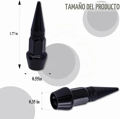Vista 2 de 4 piezas de tapas de válvula de neumático con estilo púas, cubiertas de válvula de neumático universales de aleación de aluminio a prueba de polvo