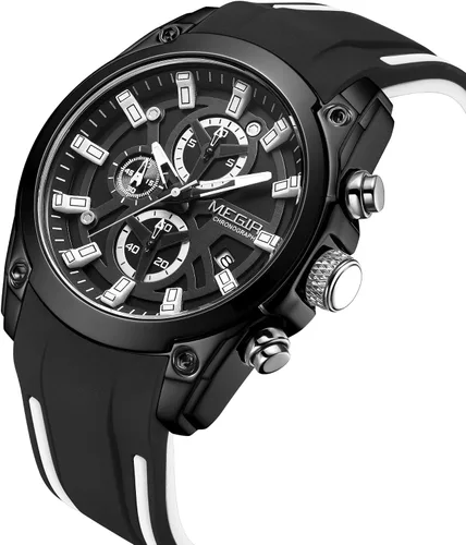 Vista 5 de MEGIR - Reloj deportivo de cuarzo para hombre, con cronógrafo, luminoso, función impermeable, correa de silicona