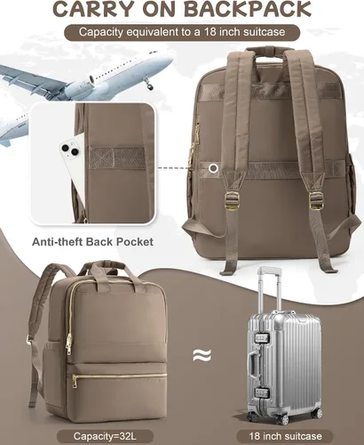 Vista 8 de Mochila de viaje de mano aprobada para el vuelo, pequeña mochila de viaje para mujeres, mochila de mano para artículos personales, bolsa de viaje