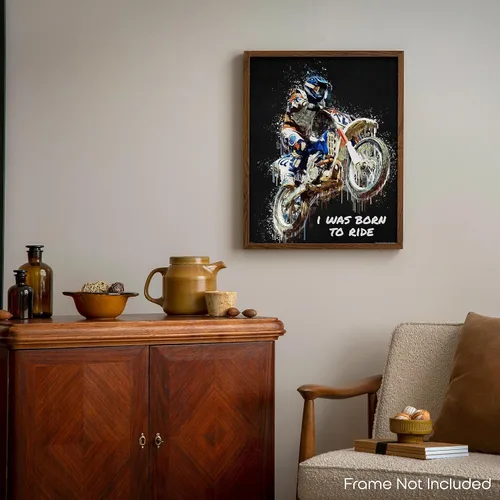 Vista 6 de Inspirational Wall Art Co. - I Was Born To Ride - Regalo de carreras de motocross ATV Freestyle para niños, citas de motivación, carteles impresos