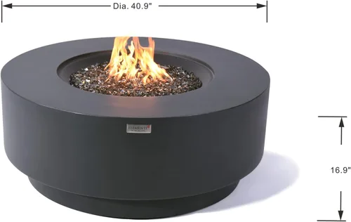 Vista 2 de AMS Chimenea Elementi Plus Nimes Mesa redonda de gas propano de hormigón gris oscuro (propano líquido)