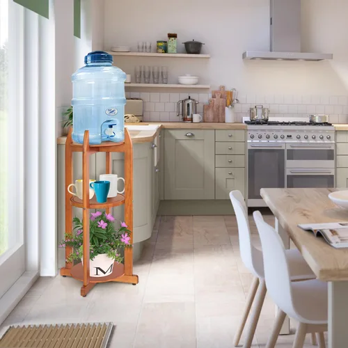 Vista 5 de Soporte dispensador de agua de madera maciza natural (32.8 pulgadas de alto-11.2 pulgadas de ancho) Soporte de suelo de cerámica para dispensador