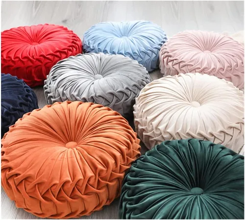 Vista 4 de Baiyuruodie Cojín redondo de terciopelo, cojín decorativo para sofá y cama del dormitorio (38cm, azul)